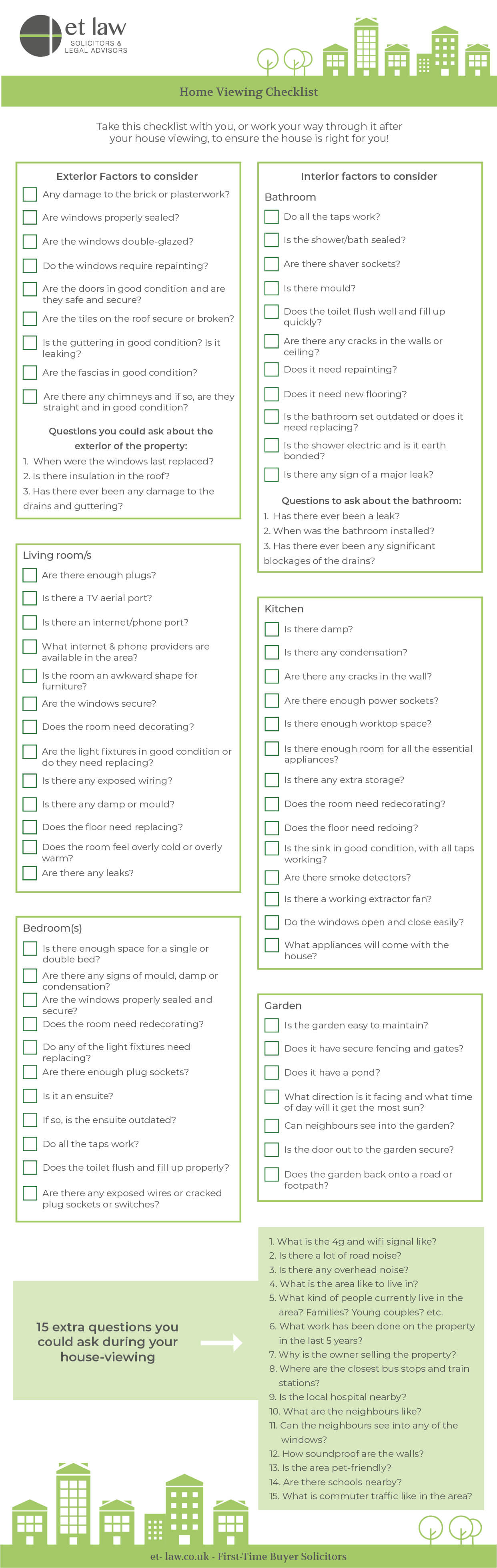 ET law infographic home viewing checklist